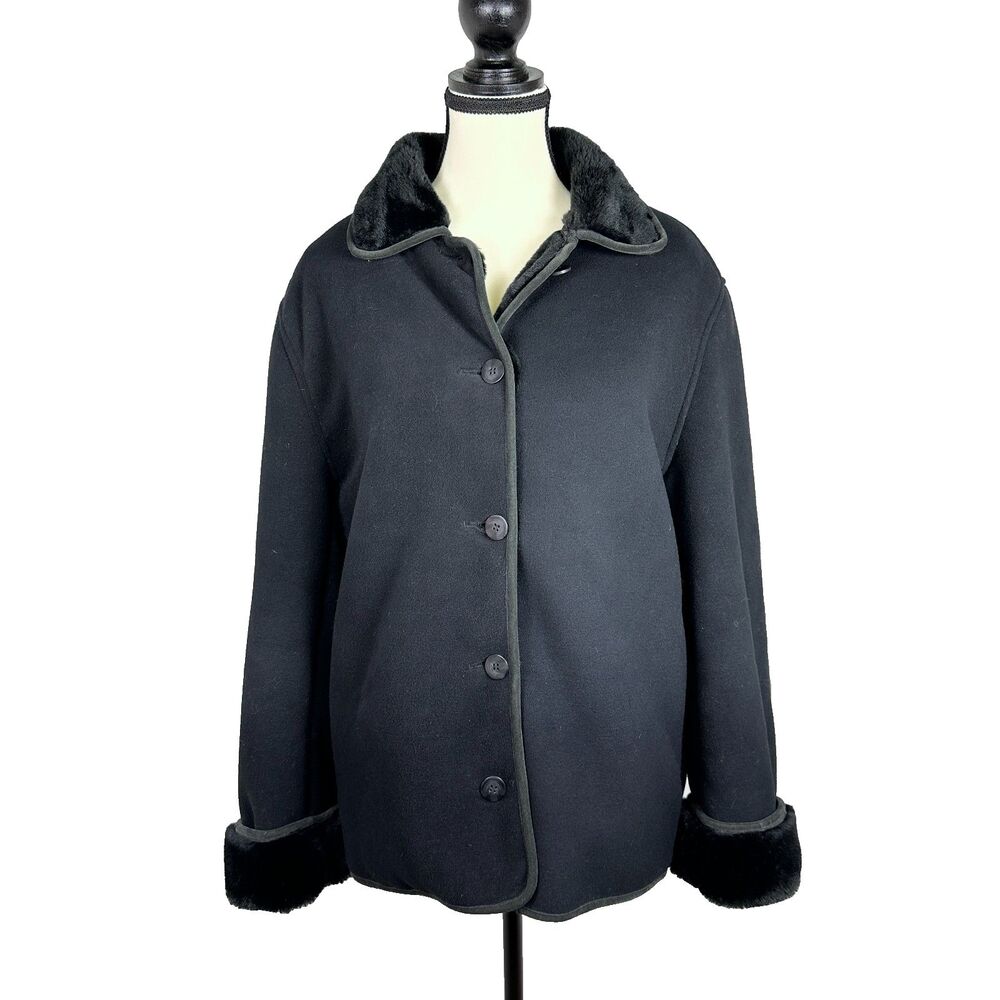 Vintage COACO New York Black Women's Size Medium Faux Fur Lined Jacket Coat
